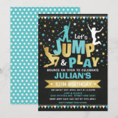 Blue Gold Jump & Bounce Trampoline Verjaardagsfees Kaart (Voorkant / Achterkant)