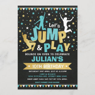 Blue Gold Jump & Bounce Trampoline Verjaardagsfees Kaart