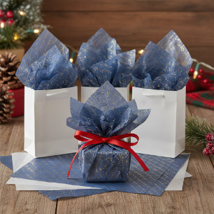 Blue Gold Kerst Typografie Patroon#36 ID1009 Tissuepapier