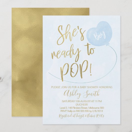 Blue Gold klaar voor Pop Baby shower Kaart (Voorkant / Achterkant)