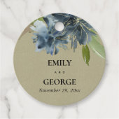 BLUE GOLD KRAFT FLORAL WATERVERF FLORAL WEDING BEDANKJES LABELS (Voorkant)