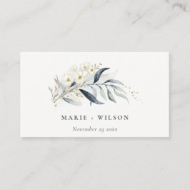 Blue Gold Leafy Botanical Floral Wedding Website Informatiekaartje