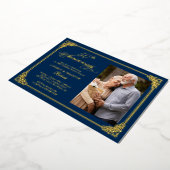 Blue Gold Lijst Wedding Jubileum Foto Folie Uitnodiging (Gedraaid)
