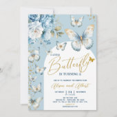Blue Gold Little Butterfly Baby shower Kaart (Voorkant)