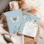 Blue Gold Little Butterfly Baby shower Kaart