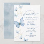 Blue Gold Little Butterfly gaat een verjaardag vie Kaart (Voorkant / Achterkant)