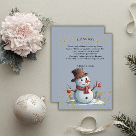 Blue & Gold Little Snowflakes Snowman Baby shower Bedankkaart