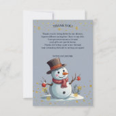 Blue & Gold Little Snowflakes Snowman Baby shower Bedankkaart (Voorkant)