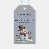 Blue & Gold Little Snowflakes Snowman Baby shower Cadeaulabel (Voorkant)