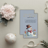 Blue & Gold Little Snowflakes Snowman Baby shower Informatiekaartje