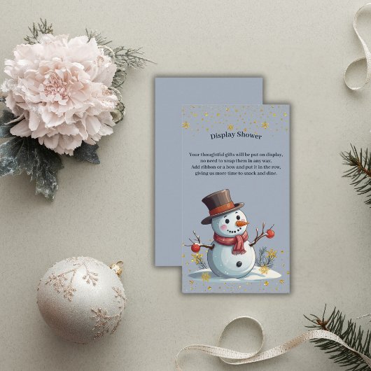 Blue & Gold Little Snowflakes Snowman Baby shower Informatiekaartje
