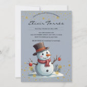 Blue & Gold Little Snowflakes Snowman Baby shower Kaart (Voorkant)