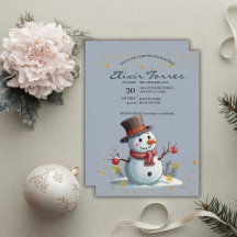 Blue & Gold Little Snowflakes Snowman Baby shower