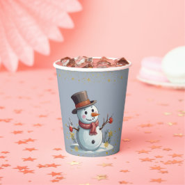 Blue & Gold Little Snowflakes Snowman Baby shower Papieren Bekers