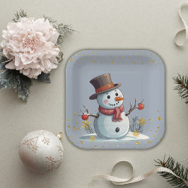 Blue & Gold Little Snowflakes Snowman Baby shower Papieren Bordje