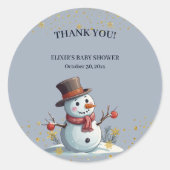 Blue & Gold Little Snowflakes Snowman Baby shower Ronde Sticker (Voorkant)
