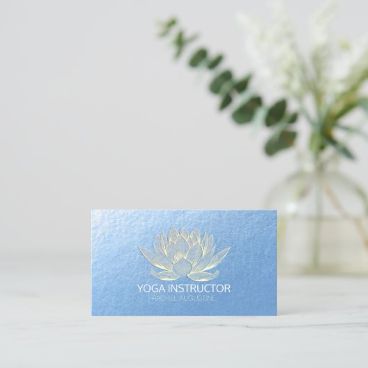 Blue Gold Lotus Yoga Meditation Reiki Instructor Visitekaartje (Staand voorkant)