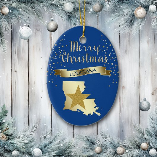 Blue Gold Louisiana Star Keramisch Ornament