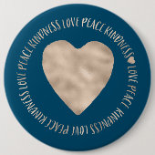 Blue Gold Love Peace Kindness Heart inspirerend Ronde Button 6,0 Cm (Voorkant)