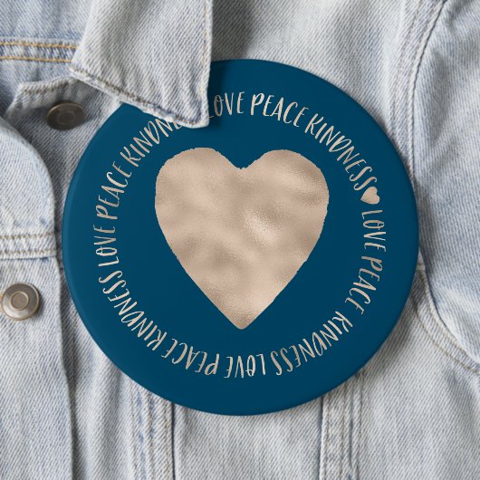 Blue Gold Love Peace Kindness Heart inspirerend Ronde Button 6,0 Cm (In situ)