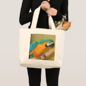 Blue Gold Macaw Parrot Painting Bag Grote Tote Bag (Voorkant (product))