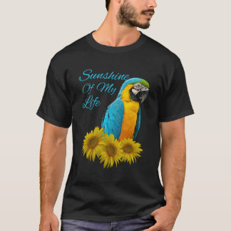 Blue Gold Macaw Parrot Sunshine Sunflower T-shirt