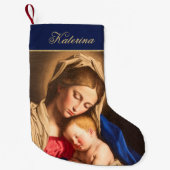 Blue & Gold Madonna en kind Religieus Katholiek Kleine Kerstsok (Voorkant)