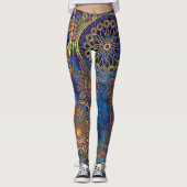 Blue Gold Mandala Celestial Steampunk Pattern Leggings (Voorkant)