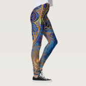 Blue Gold Mandala Celestial Steampunk Pattern Leggings (Rechts)