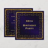 Blue & Gold Mannen dubbelzijdig 55ste verjaardag Kaart (Voorkant / Achterkant)
