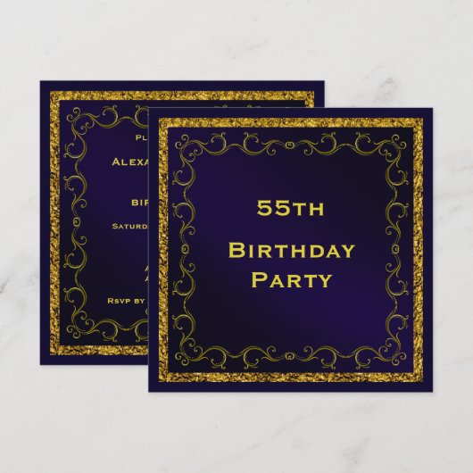 Blue & Gold Mannen dubbelzijdig 55ste verjaardag Kaart (Voorkant / Achterkant)