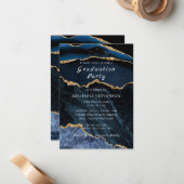 Blue Gold Marble Afstuderen Invitation Sjabloon (Voorkant / Achterkant in situ)