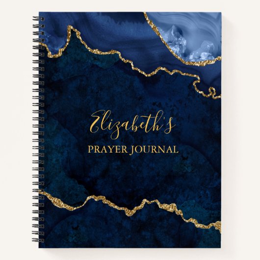 Blue Gold Marble Agate Geode Prayer Journal Notitieboek (Voorkant)