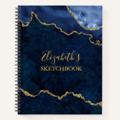 Blue Gold Marble Agate Geode Sketchbook Notitieboek (Voorkant)