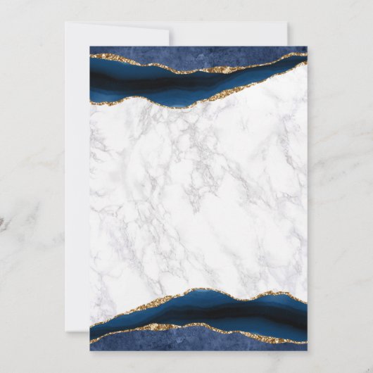 Blue Gold Marble Agate Wedding Uitnodiging (Achterkant)
