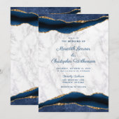Blue Gold Marble Agate Wedding Uitnodiging (Voorkant / Achterkant)
