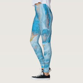 Blue Gold Marble Art Leggings