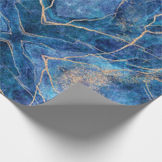 Blue Gold Marble  Cadeaupapier (Hoek)
