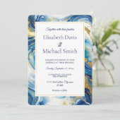 Blue Gold Marble Elegant Luxury Fluid Art Editable Kaart (Staand voorkant)
