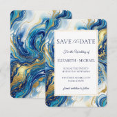 Blue Gold Marble  Elegant Wedding Save the Date (Voorkant / Achterkant)