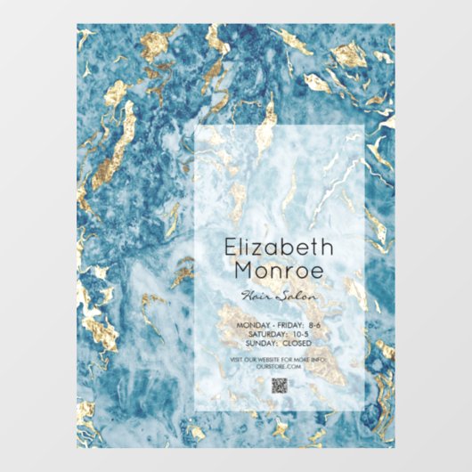 Blue Gold Marble Hair Salon QR Code Raamsticker (Vel)