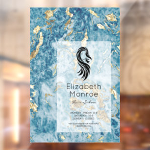 Blue Gold Marble Hair Salon Raamsticker