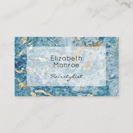 Blue Gold Marble Hair Stylist Salon Makeup Afsprakenkaartje (Voorkant)