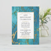 Blue Gold Marble Jubileum Party Invitation Kaart (Staand voorkant)