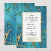 Blue Gold Marble Jubileum Party Invitation Kaart (Voorkant / Achterkant)