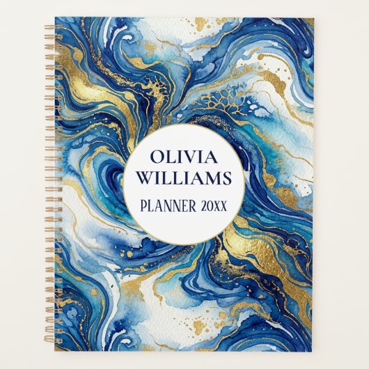 Blue Gold Marble Luxury Abstract Fluid Art Pattern Planner (Voorkant)