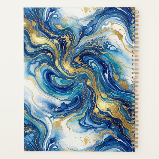 Blue Gold Marble Luxury Abstract Fluid Art Pattern Planner (Achterkant)