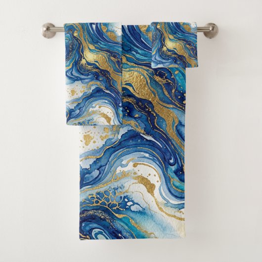 Blue Gold Marble Luxury Decor Fluid Art Pattern Bad Handdoek (Insitu)
