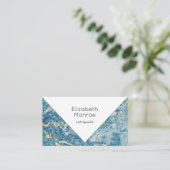 Blue Gold Marble Monogram Modern Afsprakenkaartje (Staand voorkant)