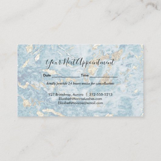 Blue Gold Marble Monogram Modern Afsprakenkaartje (Achterkant)
